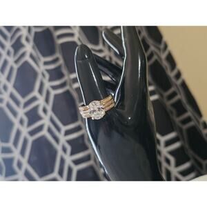 Gold Plated 925 Sterling Silver CZ Engagement Wedding Ring Set Size 12 Bridal